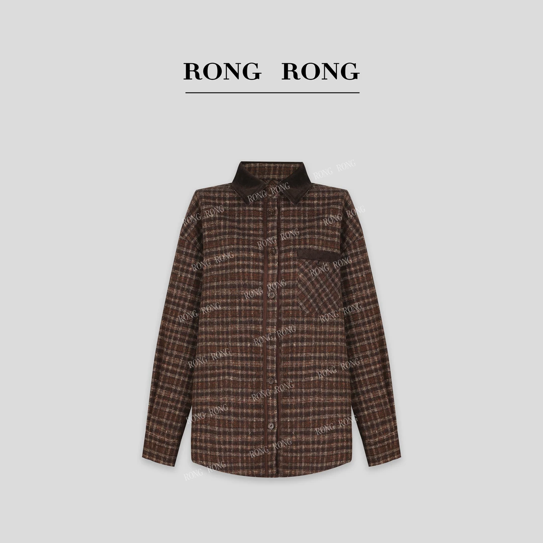 溶溶【悸冬伦敦】RONGRONG加厚磨毛格子拼接撞色衬衫外套 RR24D6178