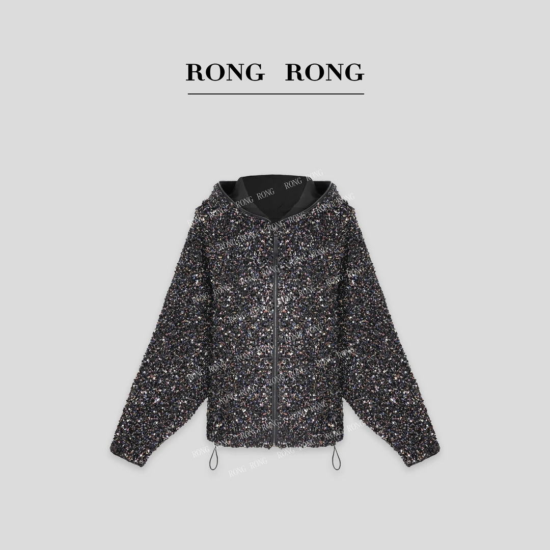 溶溶T【璀璨星光】RONGRONG混纱珠片阔型时尚百搭连帽外套ZFQ6W6182