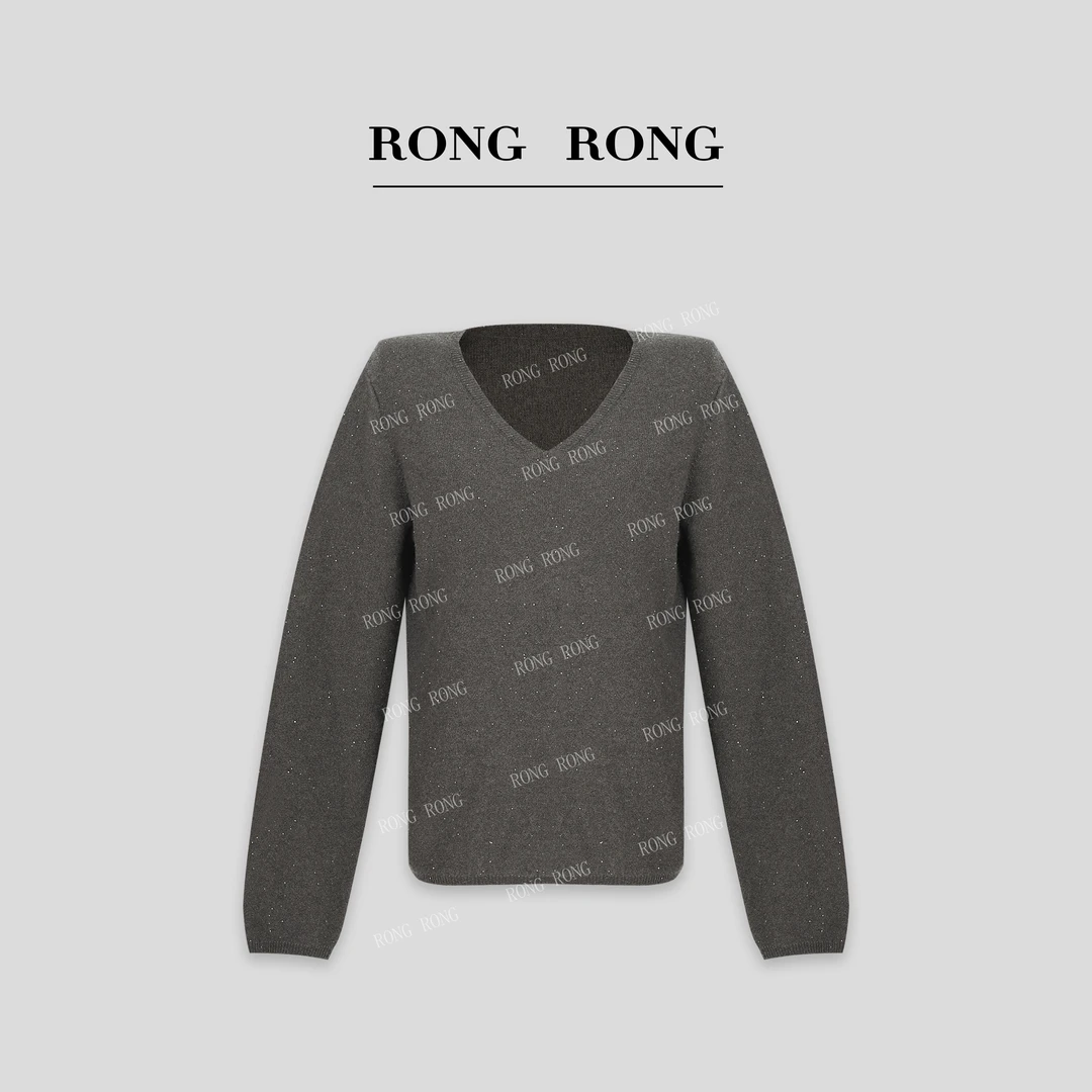 溶溶T【星光暖茶】RONGRONG绵羊毛混纺V领保暖舒适简约羊毛衫230201