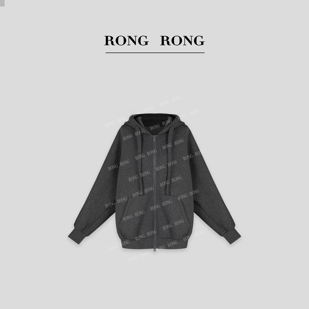溶溶T【星辰漫夜】RONGRONG 撒银设计宽松廓形轻奢连帽卫衣YMQ2852W