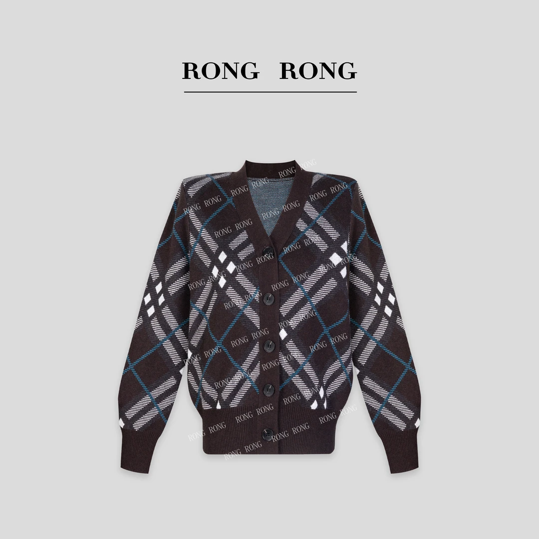 溶溶【英伦菱格】RONGRONG 绵羊毛经典菱格英伦风纹拼接针织开衫145