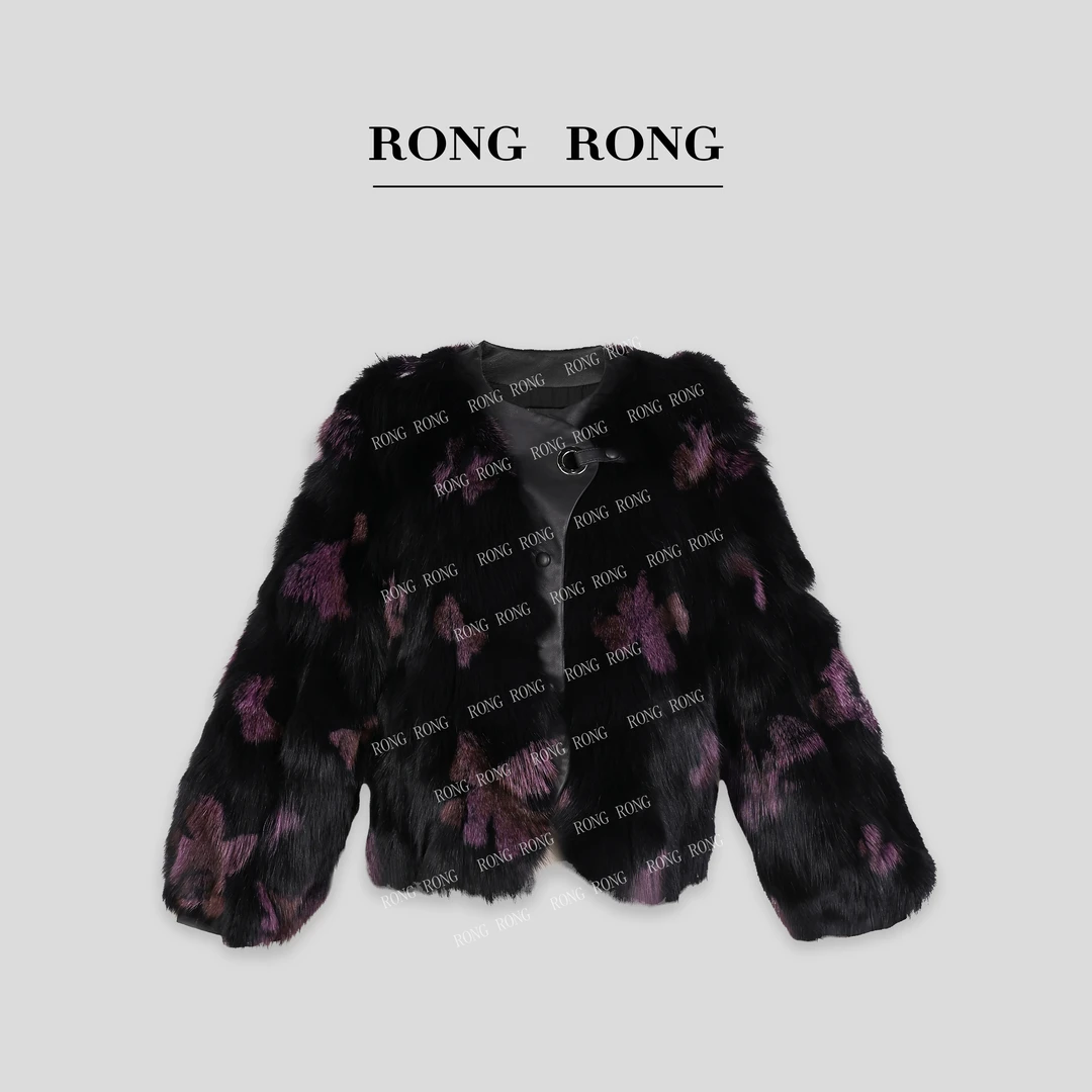 溶溶J【屿迹幻蝶】RONGRONG 狐狸毛皮蓝狐印花轻奢皮草外套  241105