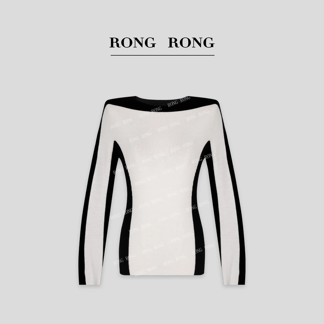 溶溶T【半岛茶】RONGRONG 100绵羊毛扬子纱圆领撞色打底衫KY2F229BI