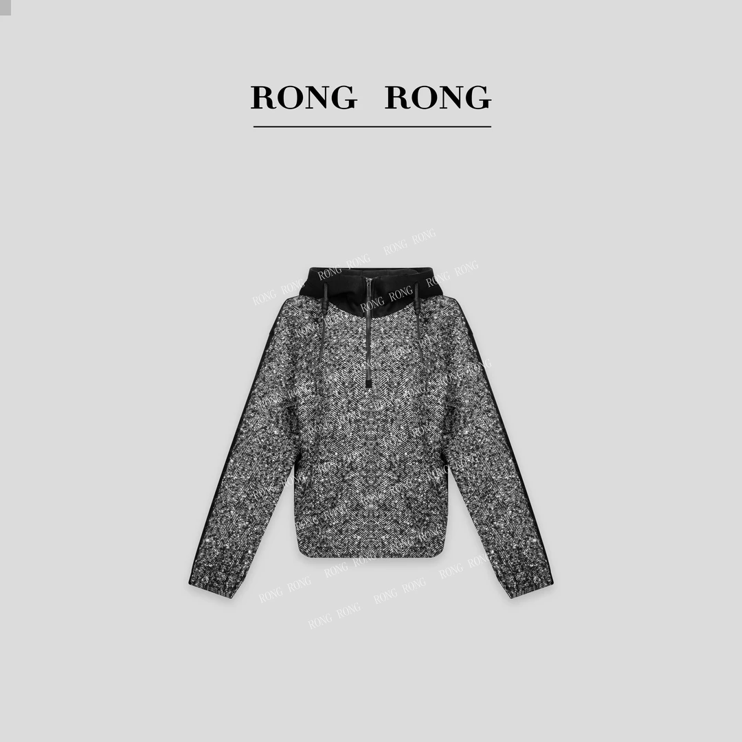 溶溶【粼粼星河】RONGRONG 绵羊毛半拉链拼接撞色连帽卫衣ZFQ6W6359