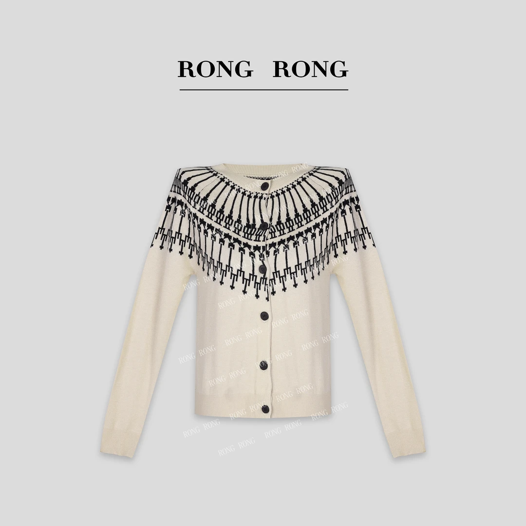 溶溶T【波西米亚】RONGRONG 绵羊毛圆领提花亲肤保暖开衫ZFC6S4679