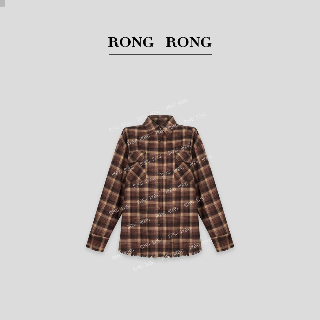 溶溶【文艺格调】RONGRONG 立领格子文艺慵懒风宽松流苏衬衫 24Q311