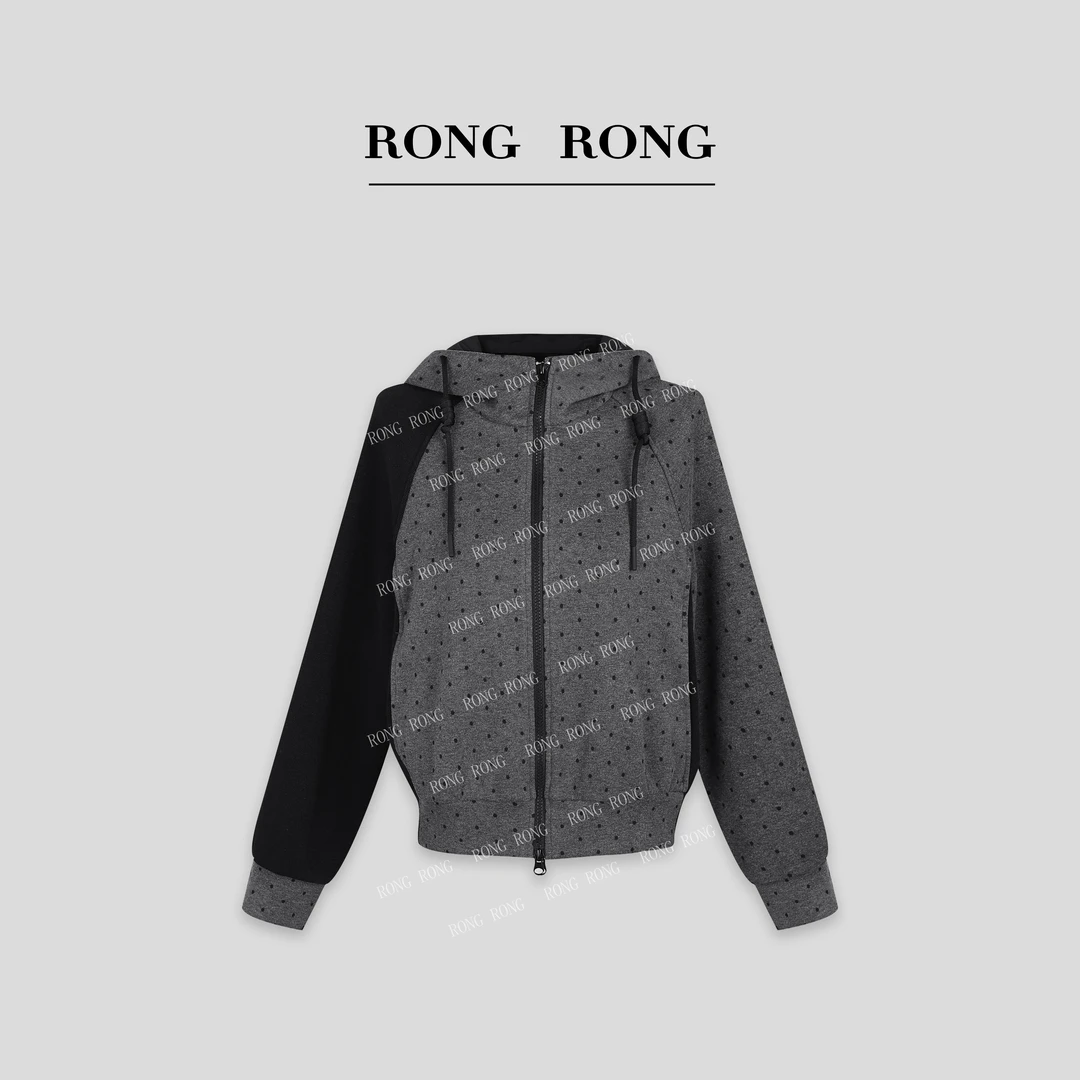 溶溶T【波点星墨】RONGRONG撞色波点拼接保暖加绒卫衣外套ZFQ6W6460