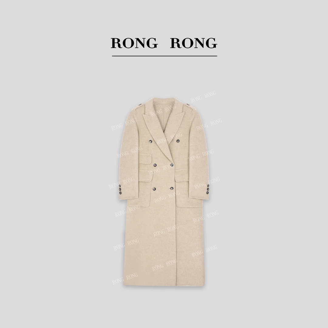 溶溶T【灰墨印象】RONG 绵羊毛桑蚕丝骆驼绒双面毛呢大衣230199002