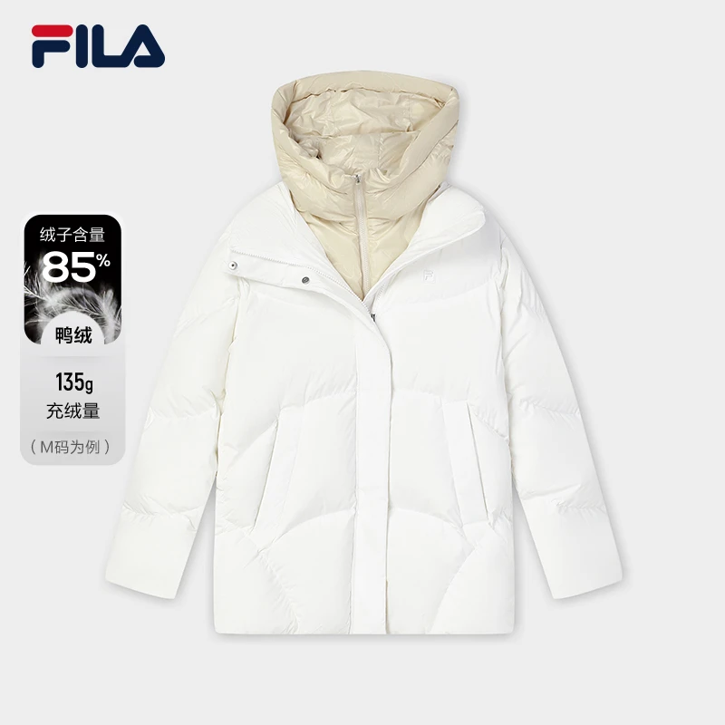 Fila/斐乐女士【弹力舒适连帽羽绒服】冬季中长款外套F11W344915F