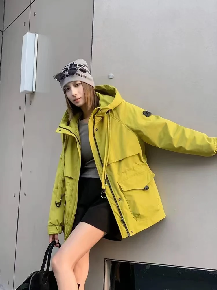 <鑫依阁>羽绒派克服冲锋衣收腰中长款外套连帽休闲