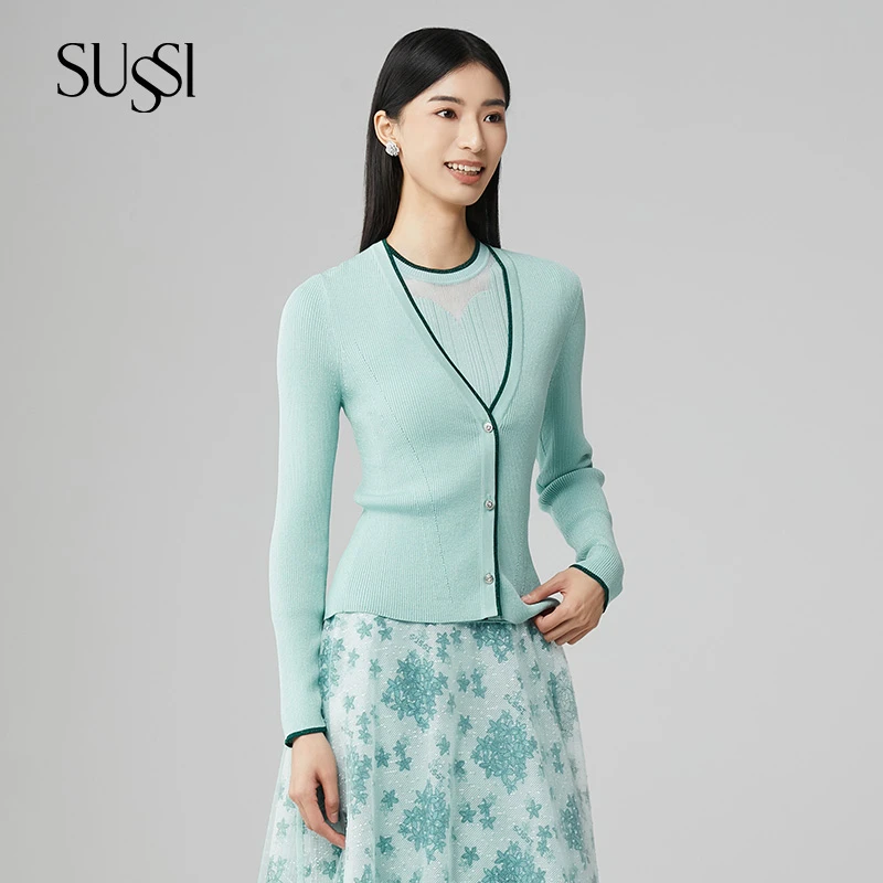 SUSSI/古色24春商场同款蓝色通勤风百搭款毛衣外套