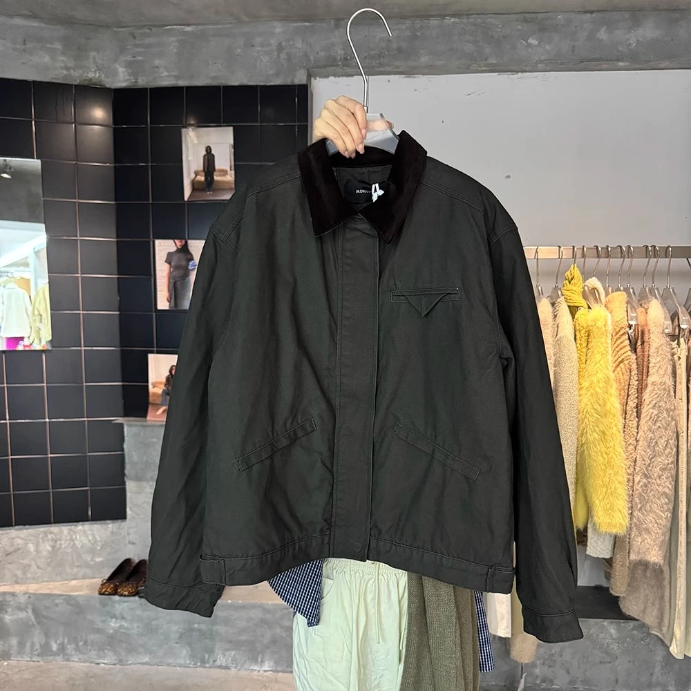 【清】NO退换ONEXH·IN choose u2024冬复古拼色翻领夹棉牛仔短外套