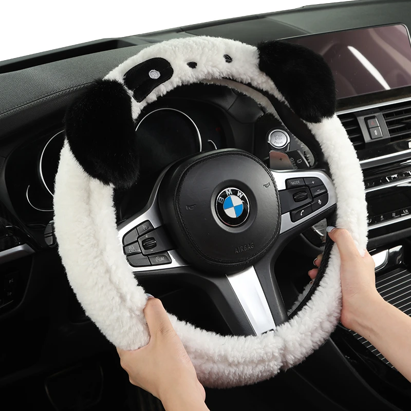 2024年新款毛绒卡通狗无内圈冬季汽车方向盘套保暖防滑通用把套