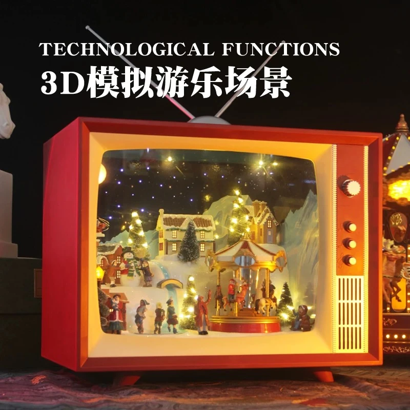 美国Mr.Christmas雪花电视机音乐盒八音盒旋转木马女孩男生日礼物