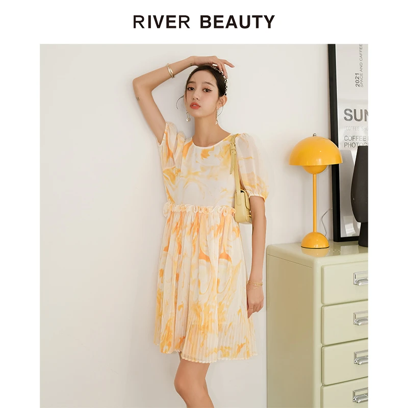 【粉丝专享】 RB 晕染淡雅衬衫品牌新款泡泡袖法式长裙 RQ21311204