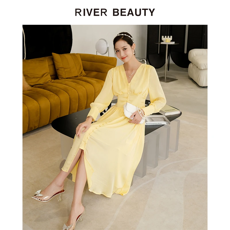 【小水专属】RIVER BEAUTY 法式小众V领长袖轻奢长裙 RQ21317192