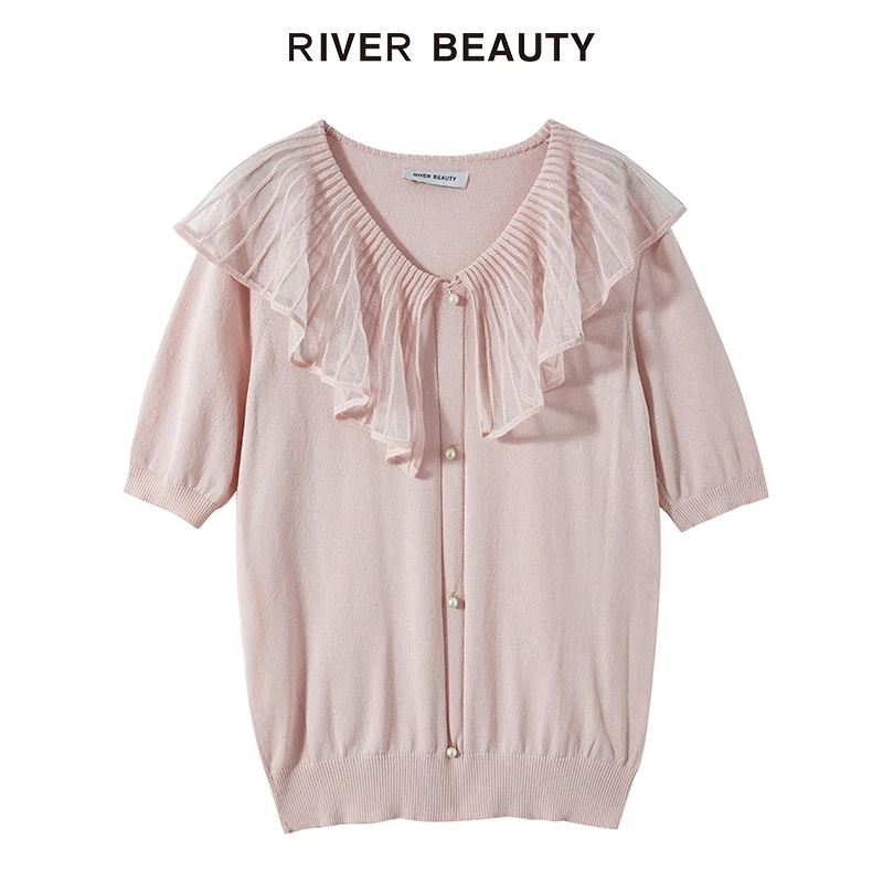 【小云总专属】RB 荷叶边V领针织衫新款设计感小众上衣 RZ21317170