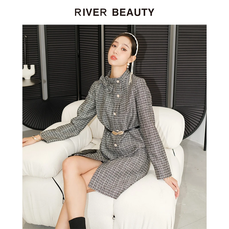 【粉丝专享】 RB 小香风格子梭织外套轻奢赫本风连衣裙 RA21327893