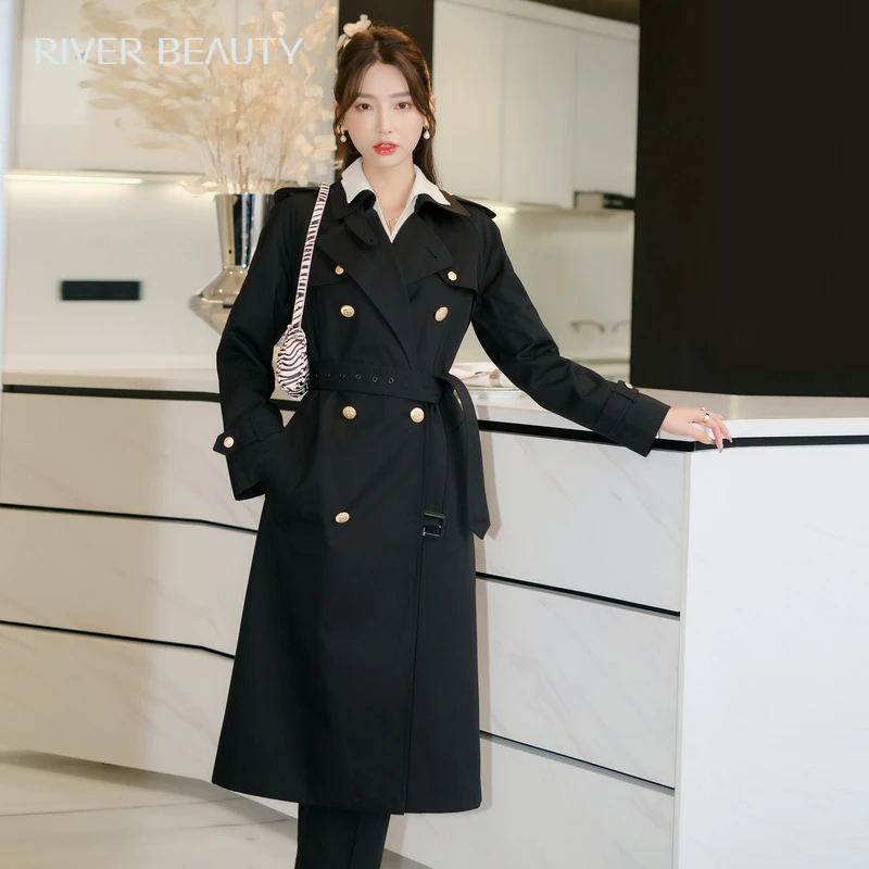 【粉丝专享】RB 英伦风双排扣休闲长款流行风衣外套 RF22159569