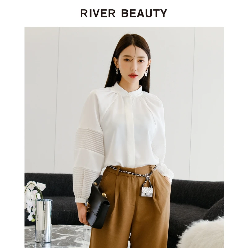 【赵老板专属】RB 白色优雅百搭长袖衬衫条纹宽松衬衣 2002