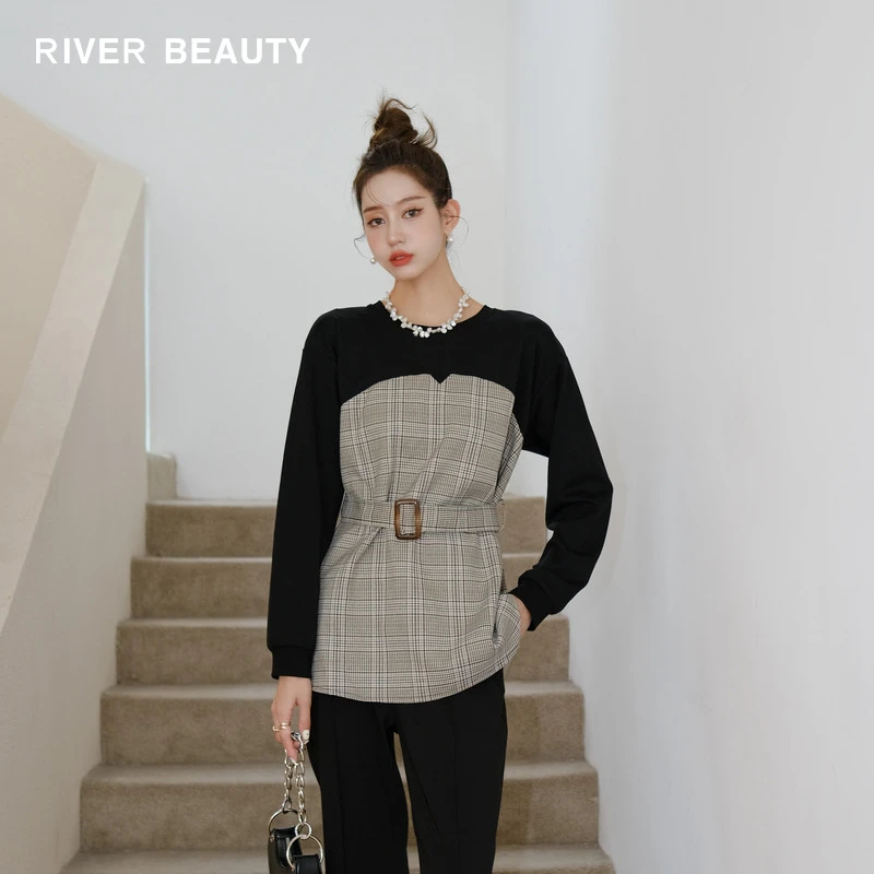 【专柜正品】RB 黑色收腰拼接上衣品牌新品轻奢T恤 RE21310091