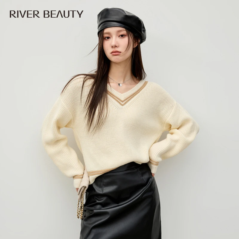 RB 新款V领长袖百搭温柔风针织毛衣  RM22417023