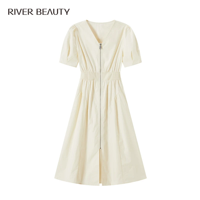 【小熊专属】RIVER BEAUTY 新款纯棉V领短袖时尚A字裙 EQ01217007