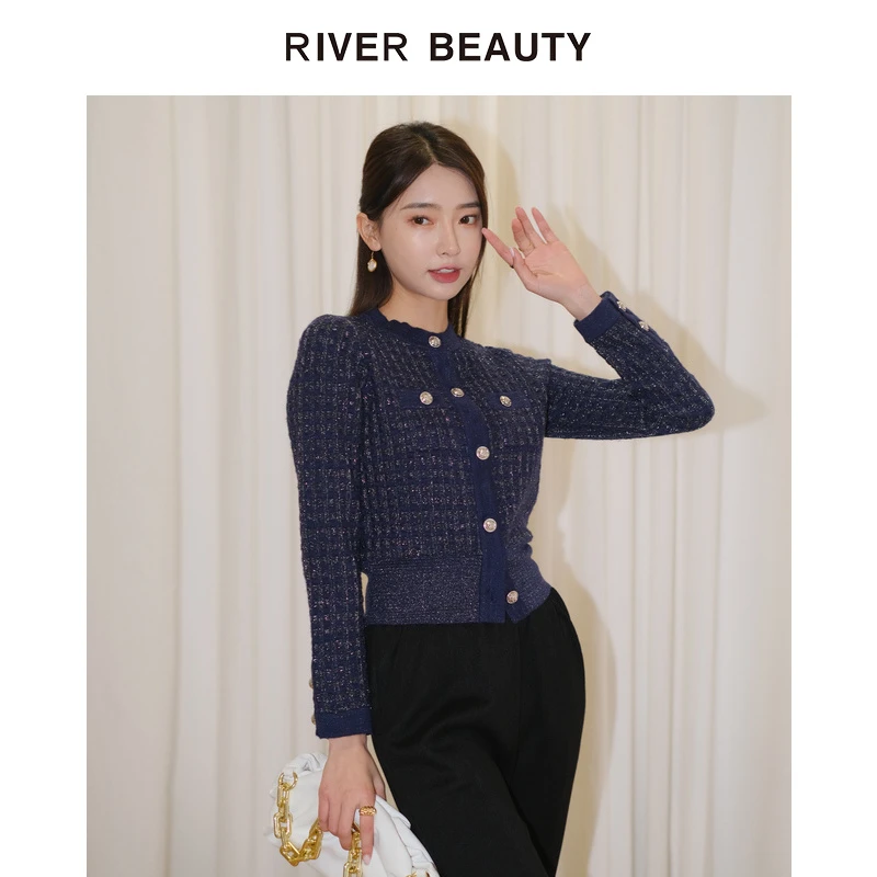 【小云总专属】 RB 秋冬气质复古时尚粗花呢针织开衫 QZ21337989