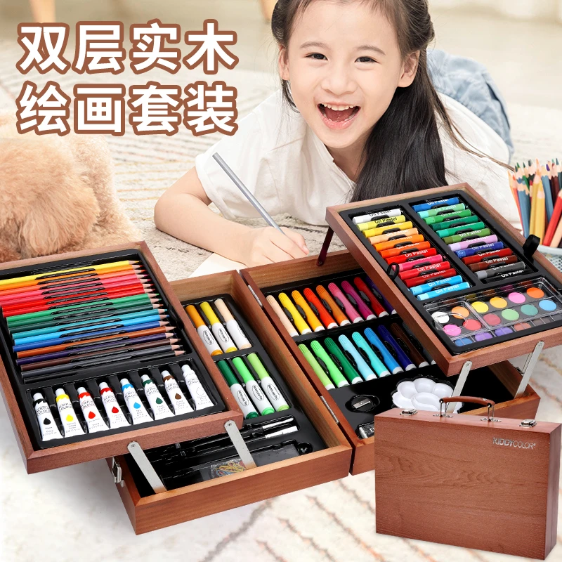 木盒画笔套装礼盒儿童玩具女孩子的8生日3礼物7到6岁以上5小学生4
