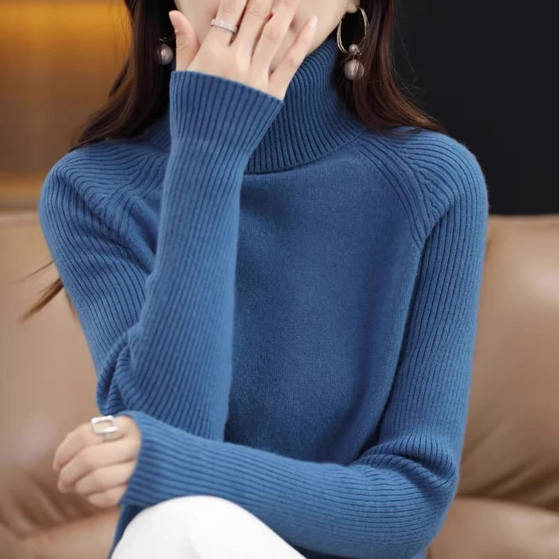 鄂尔多斯市纯羊绒衫女高领毛衣针织内搭宽松翻领打底衫女冬季厚款