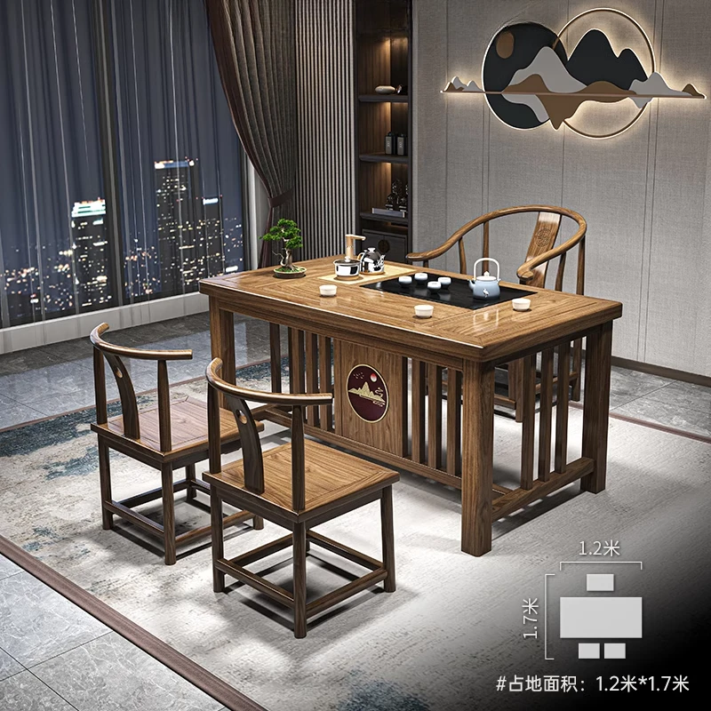 单桌阳台茶桌椅组合新中式实木办公室家用小户型功夫泡茶桌