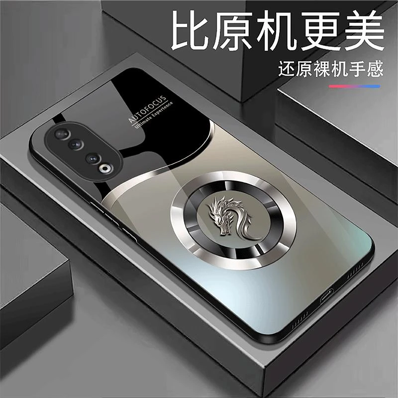 适用于【荣耀90】奢华大气龙首光圈渐变玻璃手机壳