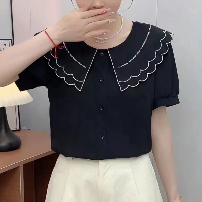 2024夏季新品时尚打底衫百搭显瘦圆领短袖T恤设计感女士上衣7474