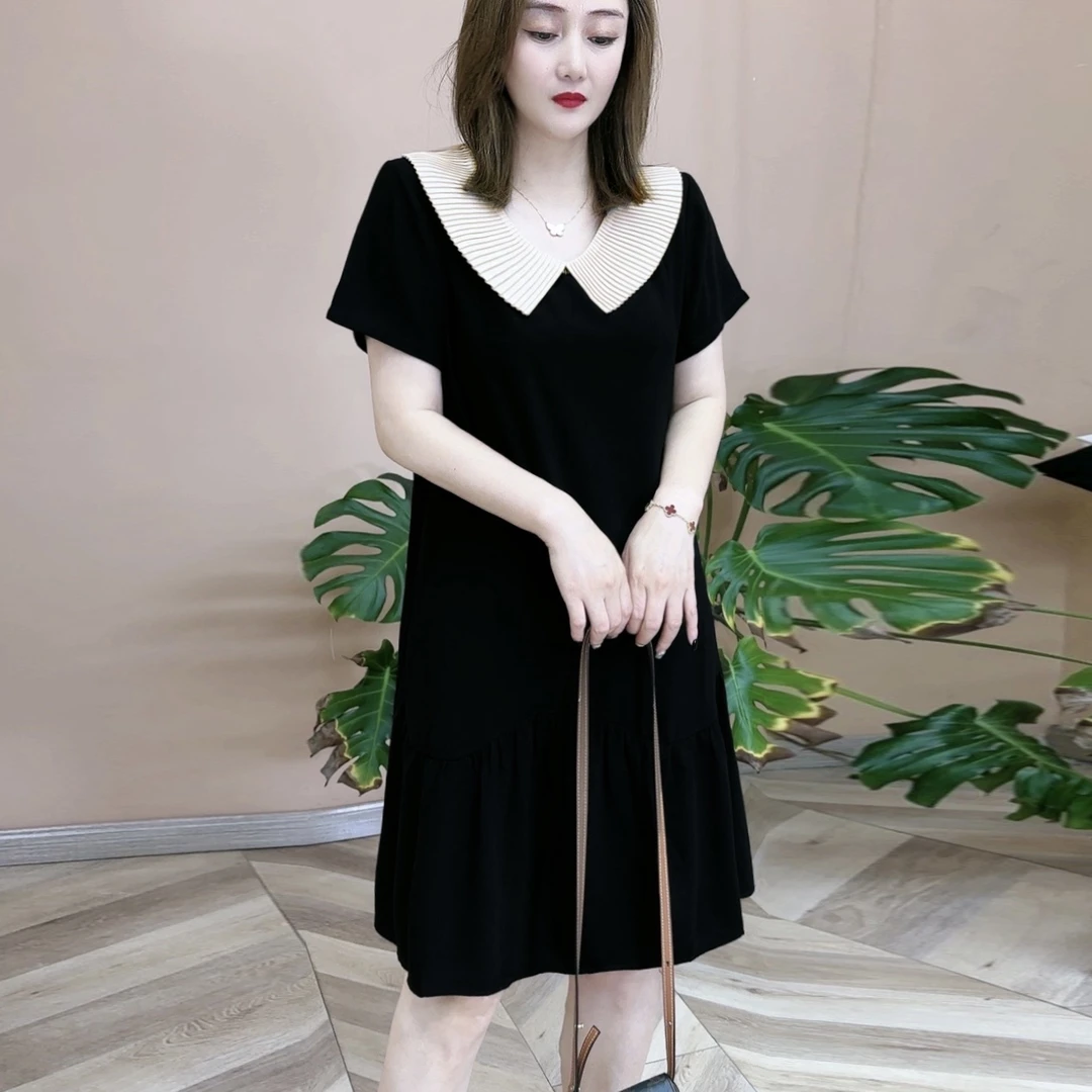 2023秋季新品时尚韩版纯色休闲减龄运动荷叶领连衣裙显瘦款裙0500