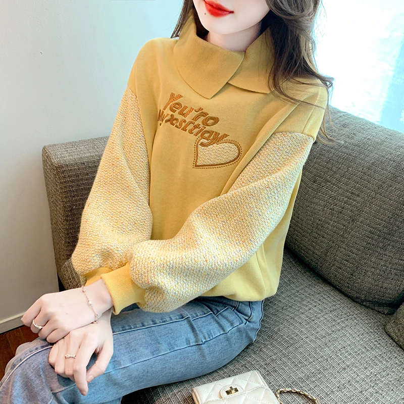 不规则翻领卫衣女春季新款加绒保暖宽松显瘦休闲设计感长袖上衣