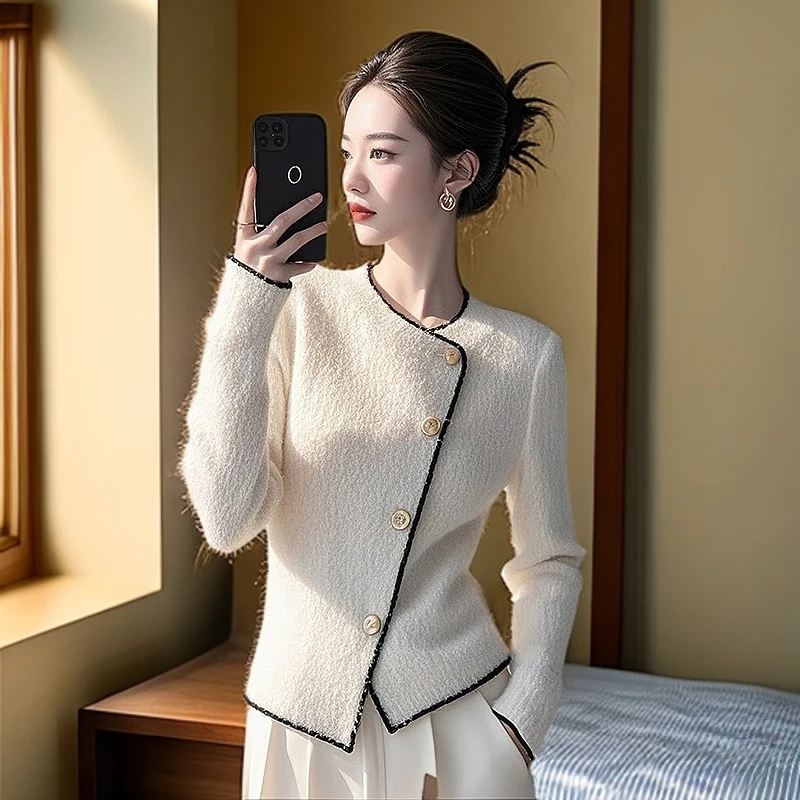 韩版小香风气质软糯针织外套女秋冬新款洋气时尚设计感小众上衣