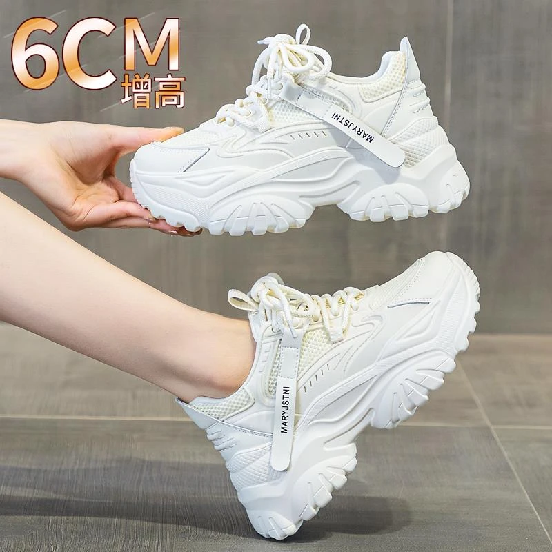 百丽荣华白色老爹鞋女2024春秋季新款厚底增高百搭运动休闲小白女