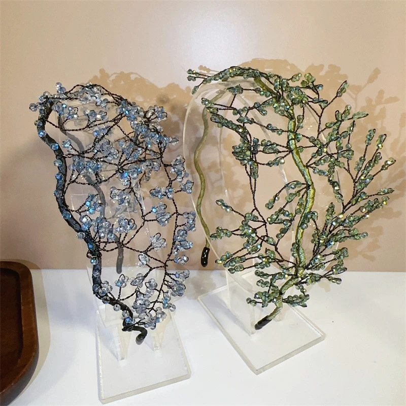 【高档发箍】手工串珠立花朵发箍韩国编织轻奢法式优雅宽版发网仙