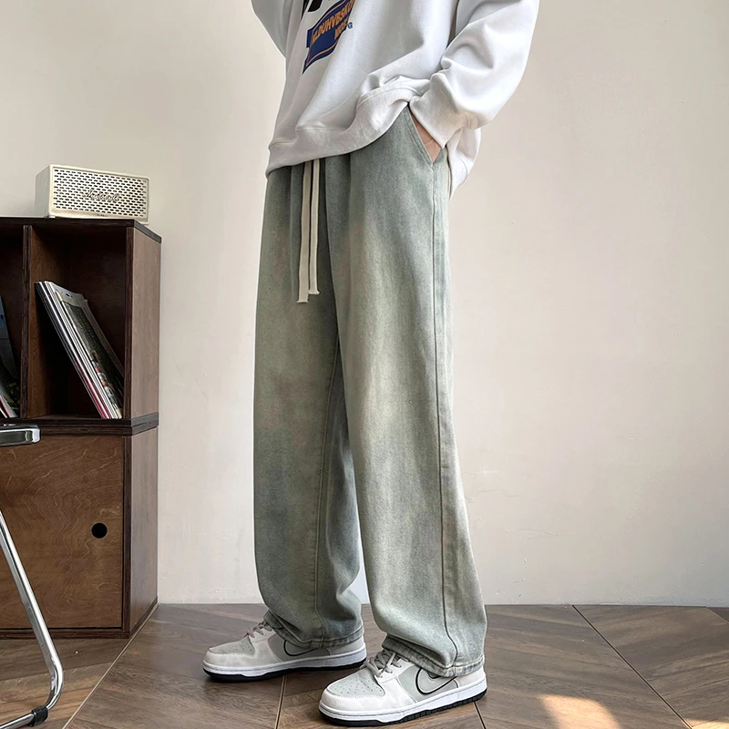 黄泥染牛仔裤男春夏直筒宽松复古oversize高街裤子水洗做旧阔腿裤