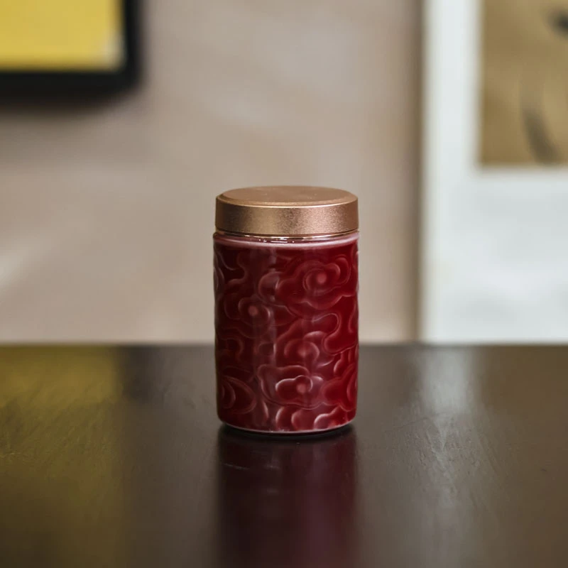 【小田甄陶】霁红祥云小茶罐（Q3849）