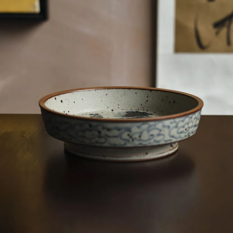 【小田甄陶】底足山水壶承边黄(朴承0039)直径15.5CM高5CM