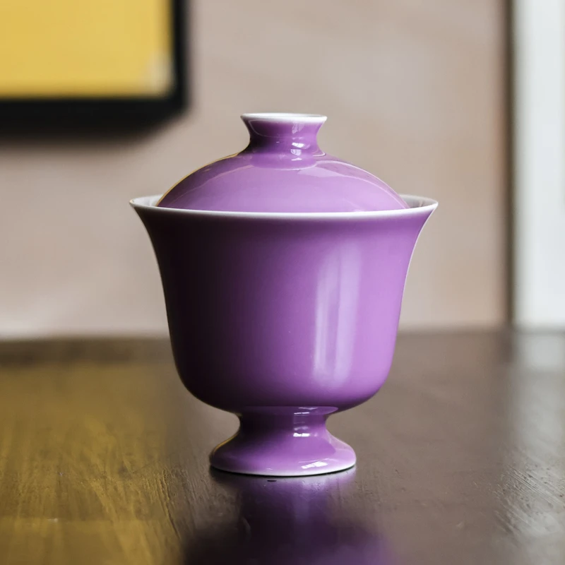 【小田甄陶】紫色盖碗（Q3495）