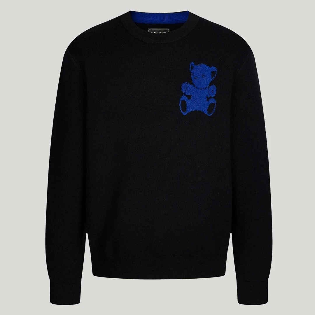 MANGANO曼加龙24秋冬男士植绒小熊黑色蓝色时尚休闲毛衣羊毛衫