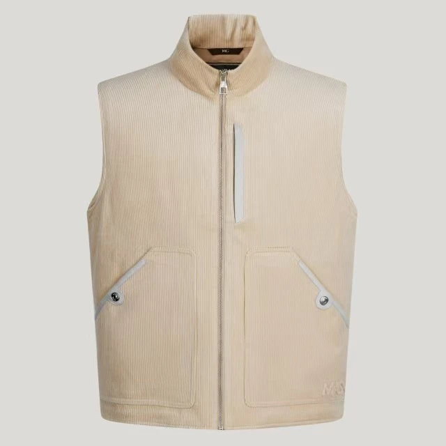 MANGANO曼加龙24秋冬男士灯芯绒立领口袋logo卡其色保暖羽绒马甲