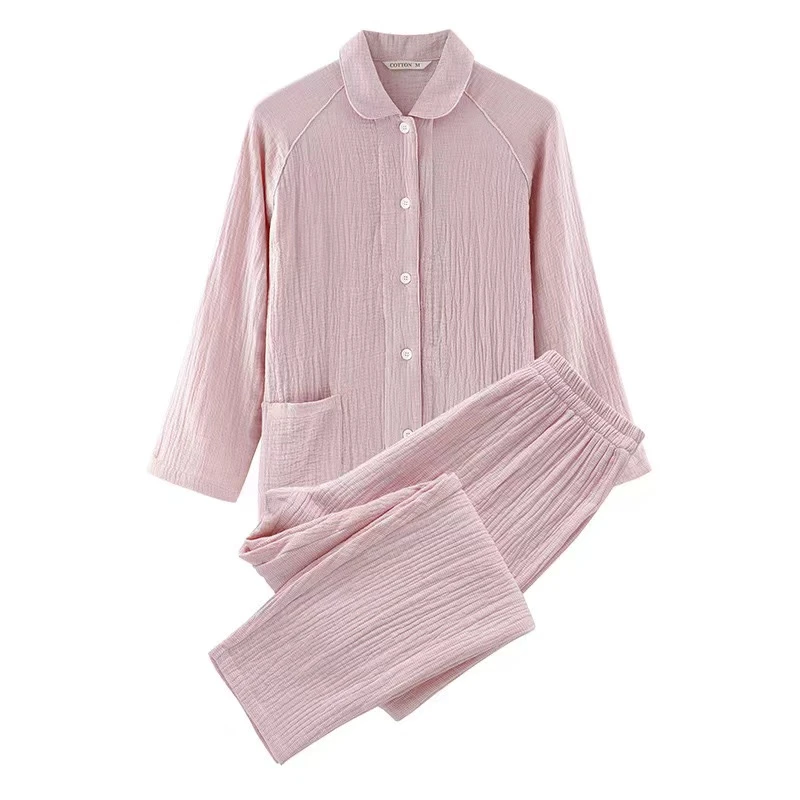 【纯棉四层纱升级款】秋冬舒适透气保暖家居服睡衣套装长袖长裤情侣