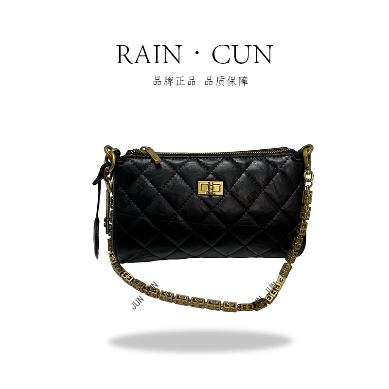 【RAIN.CUN】ZT-D7068-手抓牛皮黑-高定轻奢时尚百搭潮流女士包包