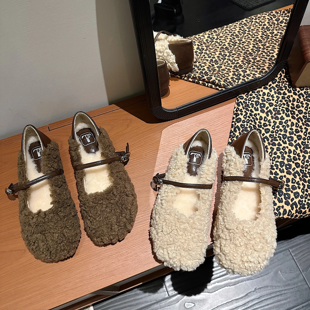 TS穆勒鞋女2024秋季款休闲外穿厚底加绒一脚蹬松紧带勃肯鞋