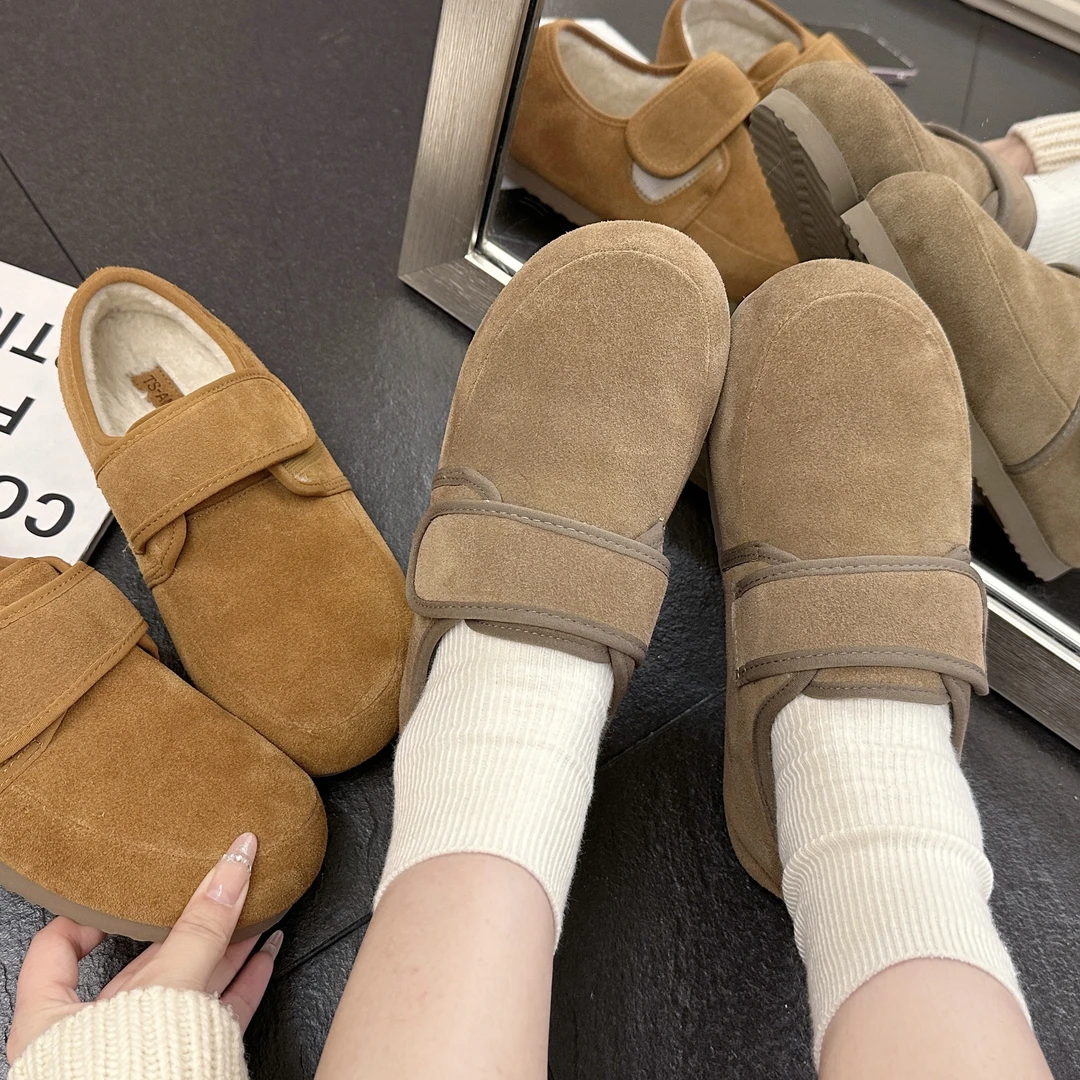 TS复古休闲鞋2024秋冬新款加绒面包鞋魔术贴雪地棉鞋