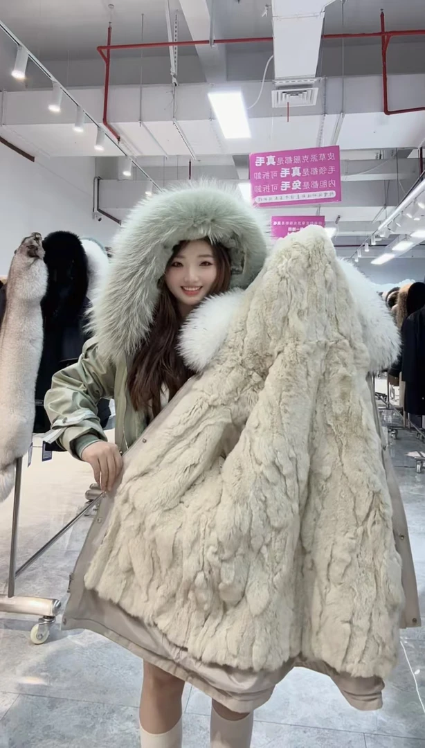 TD【花千骨獭兔毛+棉袖】獭兔毛内胆短款收腰显瘦休闲冬季女士外套