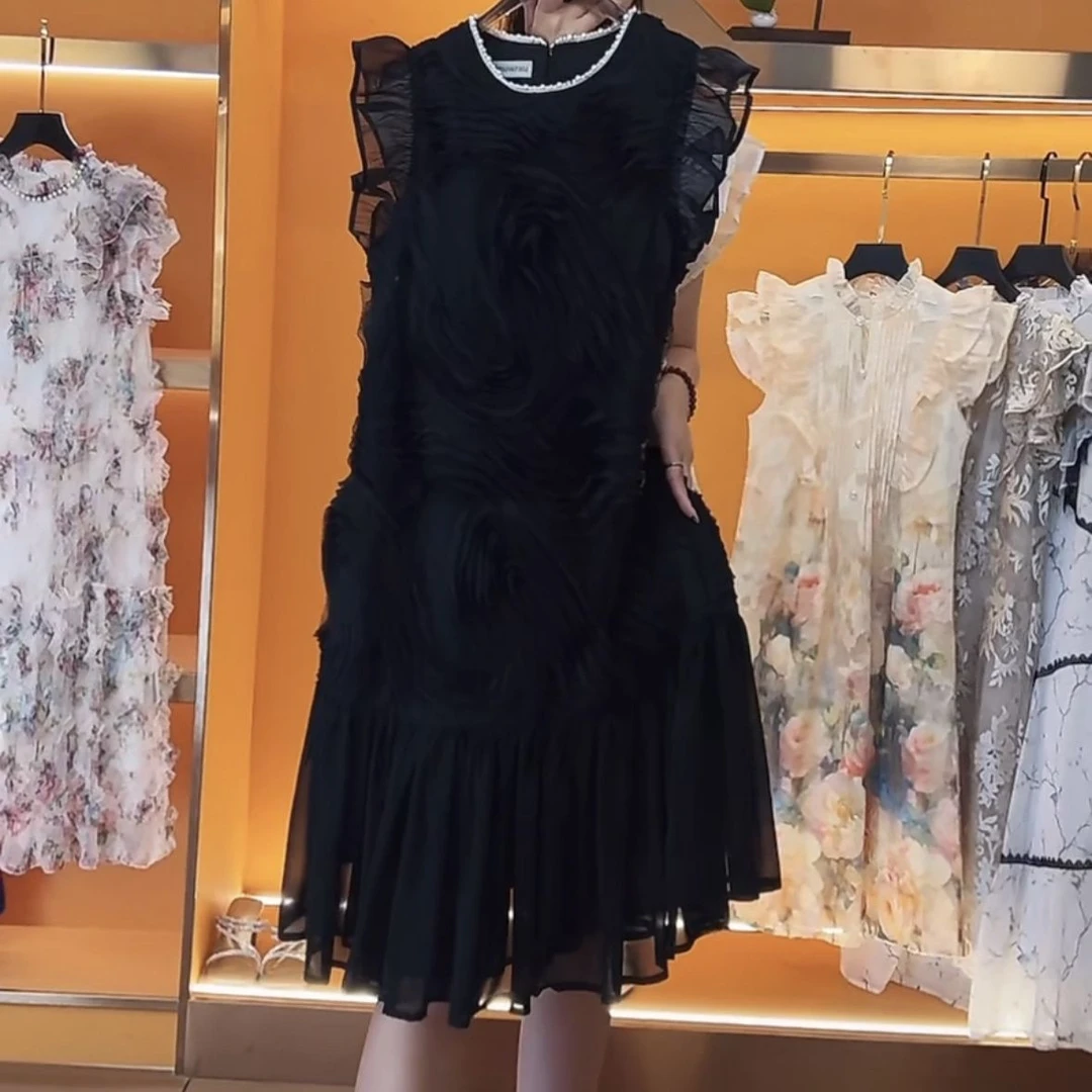 2025小众设计感法式赫本风高级感连衣裙夏季新款飞飞袖中长裙